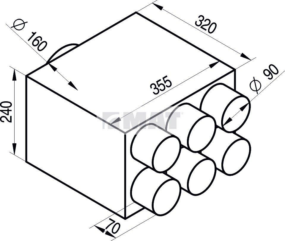 Obrázok 2 - Rozdelovací box priami 160/8*90